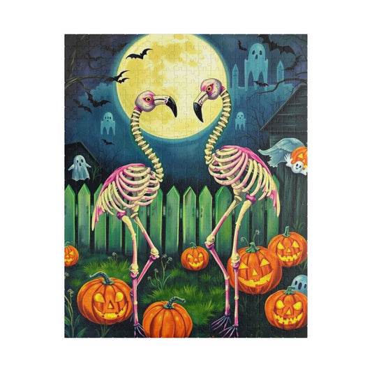 Spooky Garden Waltz Flamingo Jigsaw Puzzle, Halloween-Themed Family Fun Activity, Gift for Puzzle Enthusiast, Festive Puzzle 110-520 Pieces