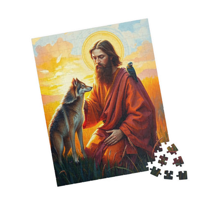 Christian Jigsaw Puzzle - Saint Francis Blessing a Wolf, Religious Art, Meditation Activity, Gift for Catholics, Family Activity or Solo Fun