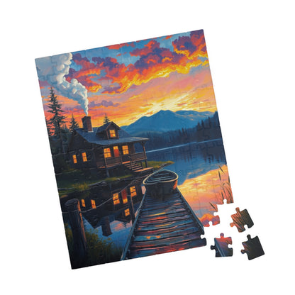Serene Cabin Sunset Puzzle, Nature Jigsaw for Family Game Night, Gift for Nature Lovers, Cozy Decor Activity, Mindfulness Puzzle The Puzzle Chest