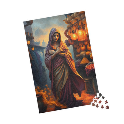 Enchanted Genie Puzzle, Market at Dusk Scene Mythical Jigsaw Game, 110 252 520 1014 Piece, Challenging Fantasy Art, Relaxing Mindful Gift