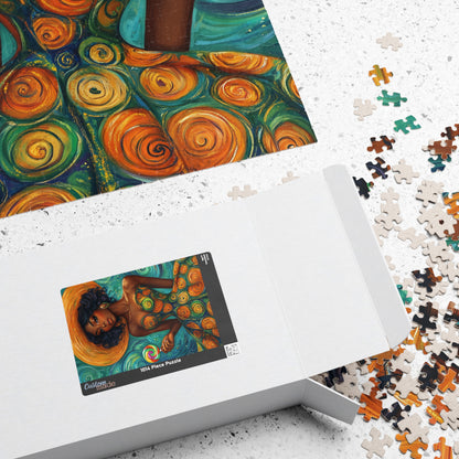 Afrocentric Woman in Swirl Dress Puzzle | Black Woman Jigsaw Game