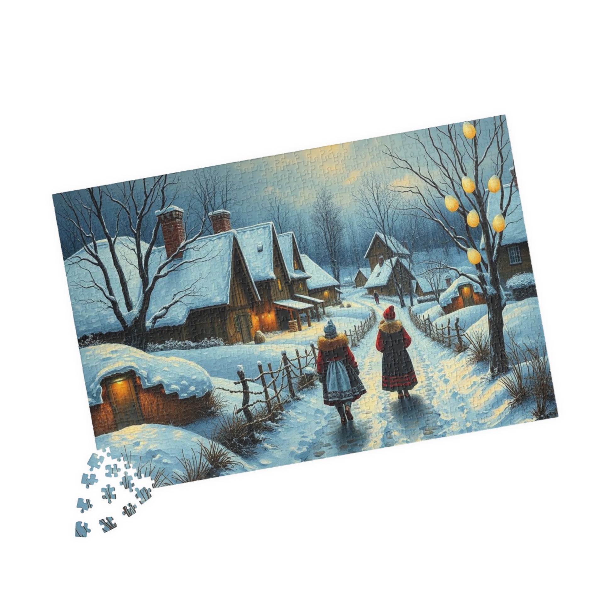 Ukrainian Village Jigsaw Puzzle - Winter Scene, Family Activity, Folk Art Puzzle, Christmas Holiday or Birthday Gift for Friends Puzzle The Puzzle Chest