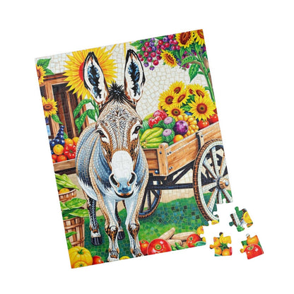 Mosaic Donkey Jigsaw Puzzle, Farm Animal Puzzle with Rustic Cart and Fresh Produce, Countryside Farm Scene for Animal Lovers, Relaxing Fun Puzzle The Puzzle Chest