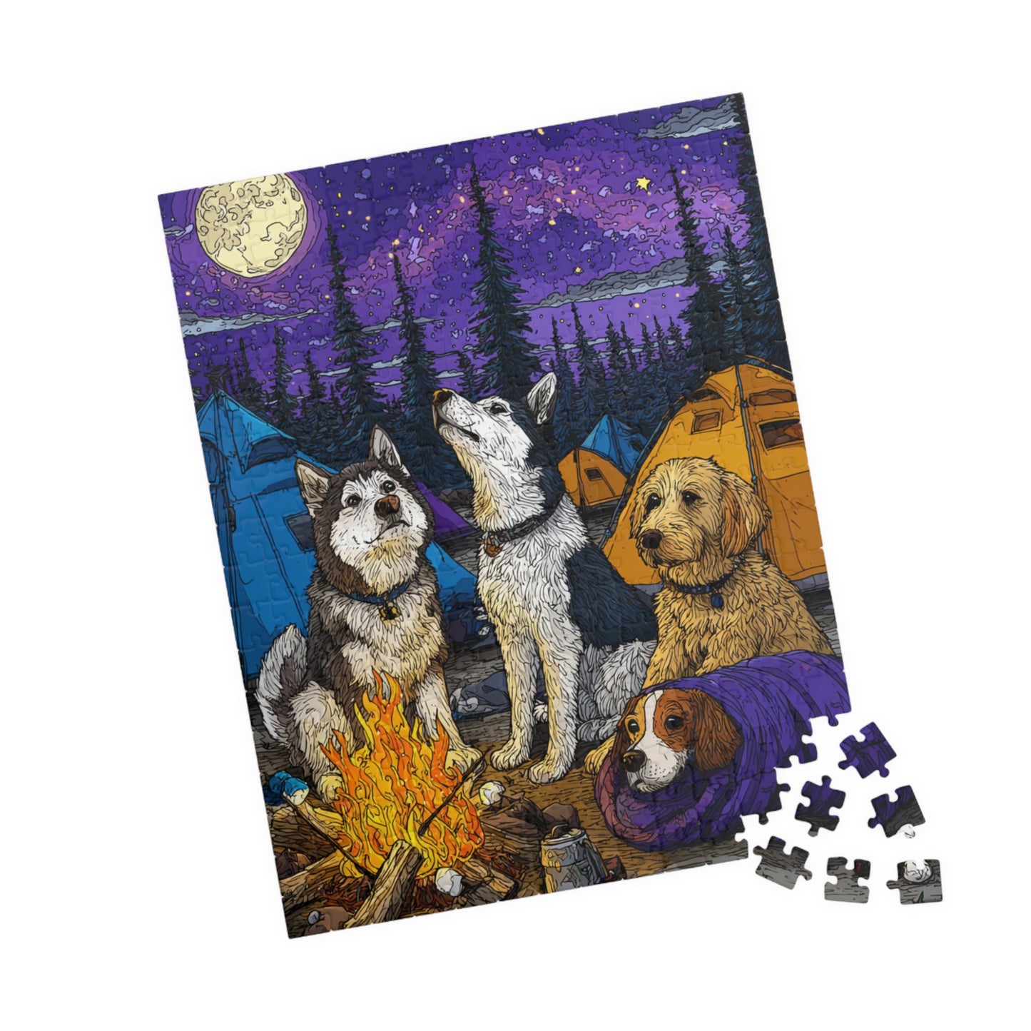 Dog Crew Camping Trip Jigsaw Puzzle, Canine Puzzle for Adults and Kids, Animal Themed Game, Gift for Dog Moms 252 pcs (Vertical) Puzzle The Puzzle Chest
