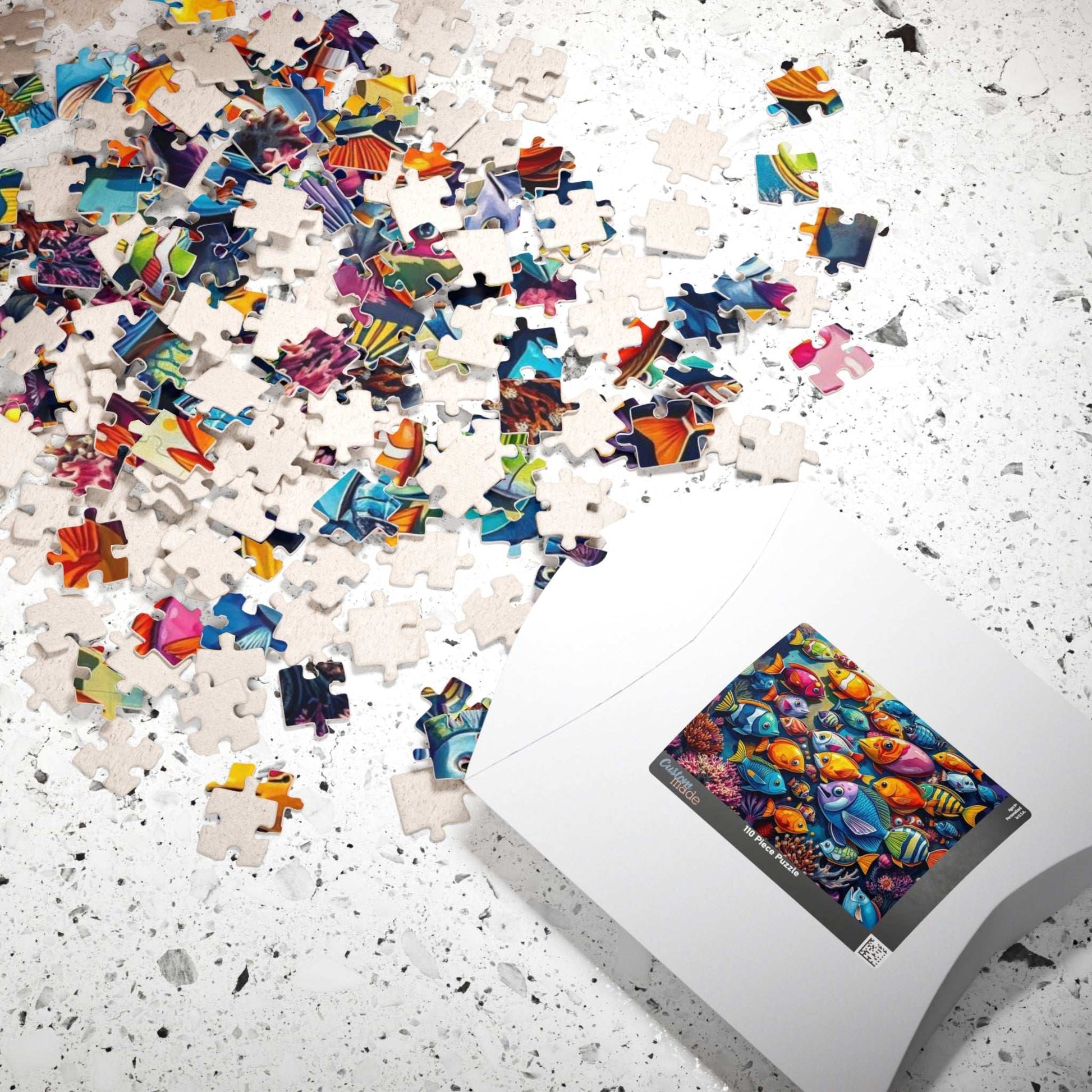 Aquatic Kaleidoscope Jigsaw Puzzle, Ocean Fish Puzzle Collage Gift for Animal Lover, Aquatic Art Sea Life Game Ideal for Fun Indoor Activity Puzzle The Puzzle Chest