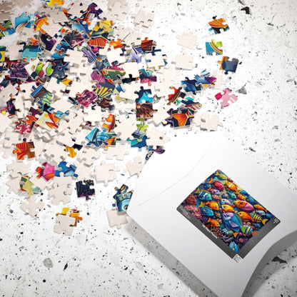 Aquatic Kaleidoscope Jigsaw Puzzle, Ocean Fish Puzzle Collage Gift for Animal Lover, Aquatic Art Sea Life Game Ideal for Fun Indoor Activity Puzzle The Puzzle Chest