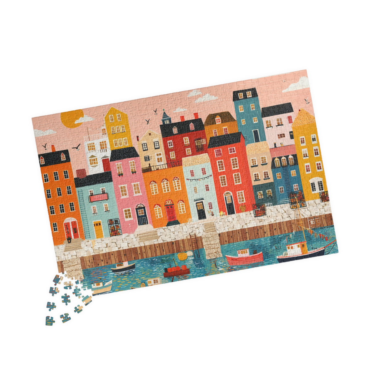 Colorful Harbor Town Puzzle | Coastal Village Jigsaw 1014 pcs (Horizontal) Puzzle The Puzzle Chest