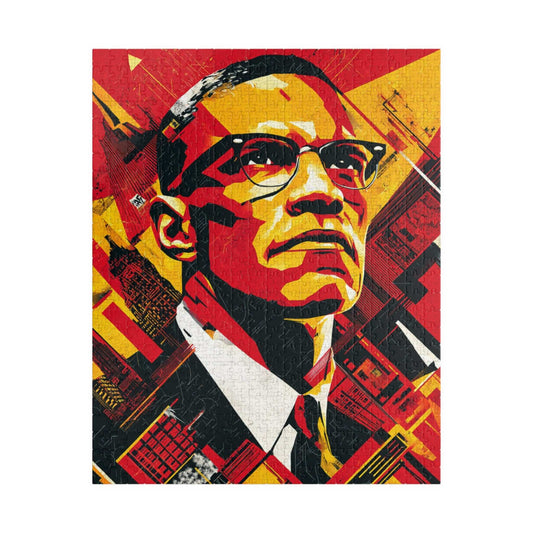 Black History Month Puzzle – Malcolm X Geometric Pop Art Jigsaw, Afrocentric Home Décor & Educational Gift for African American History Buff Puzzle The Puzzle Chest