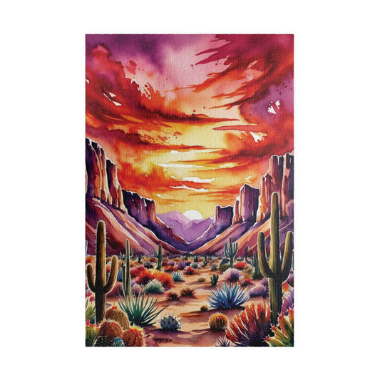Puzzle - Desert Landscape 1000 Piece Jigsaw, Cactus Sunset Mountain Scene, Challenging Adult Hobby Game, Relaxing Family Activity, Home 1014 pcs (Vertical) Puzzle The Puzzle Chest