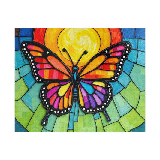 Multicolored Wings Butterfly Puzzle, Stained Glass Style 110-1014 Piece Jigsaw Game, Mindfulness Activity, Family Fun, Holiday Birthday Gift