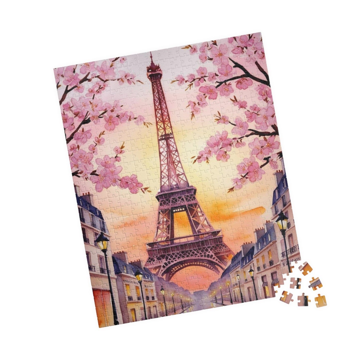 Eiffel Tower Sunset Jigsaw Puzzle, Famous Monument Game, Cherry Blossom Landscape Art, Parisian Streetlights, Relaxing Adult Hobby Activity Puzzle The Puzzle Chest