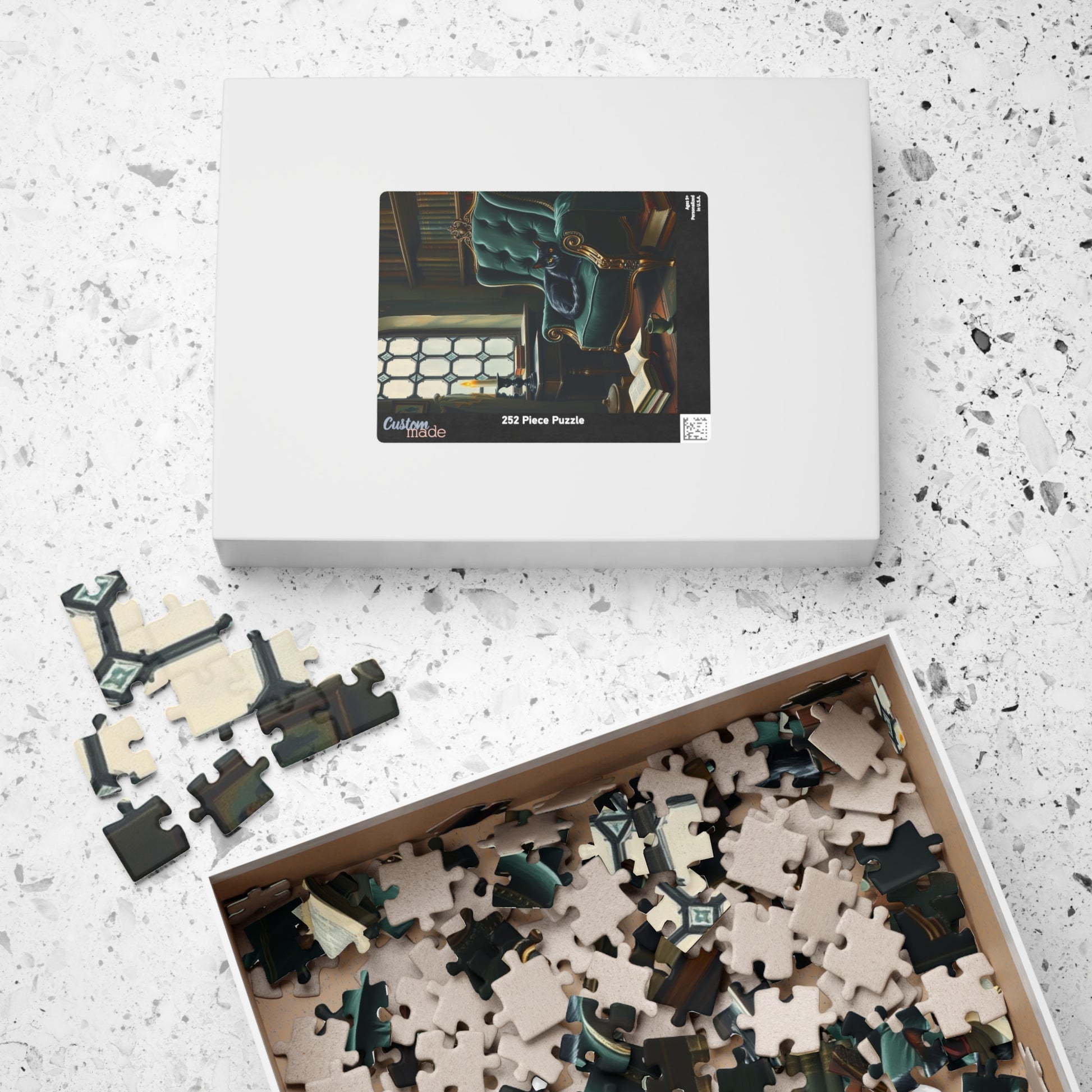 Cozy Gothic Cat Library Puzzle, 110/252/520/1014-Piece Solo Game, Gift Idea for Dark Fantasy Art Enthusiast and Cat Lover, Relaxing Activity Puzzle The Puzzle Chest