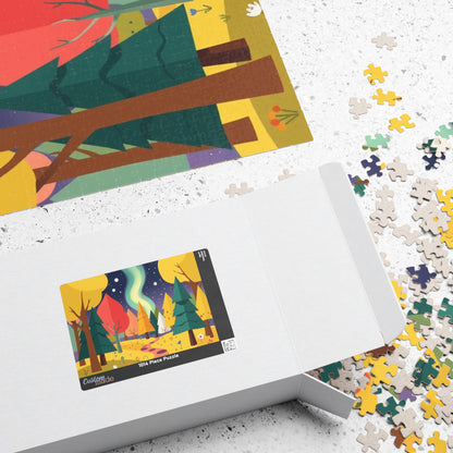 Magical Forest Landscape Jigsaw Puzzle - Abstract Geometric Trees in Bold Bright Colors Puzzle The Puzzle Chest