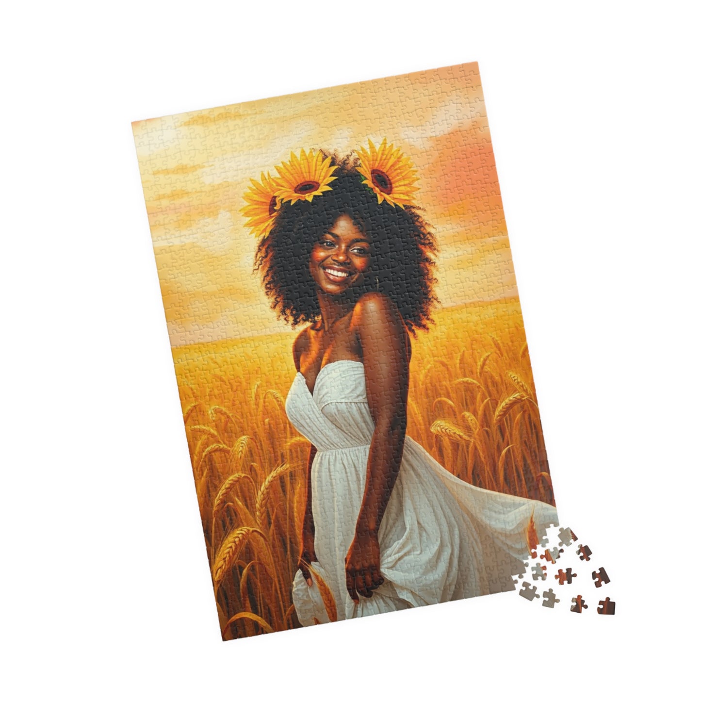 Serene Afrocentric Puzzle - Black Woman Wheat Field Jigsaw Puzzle The Puzzle Chest