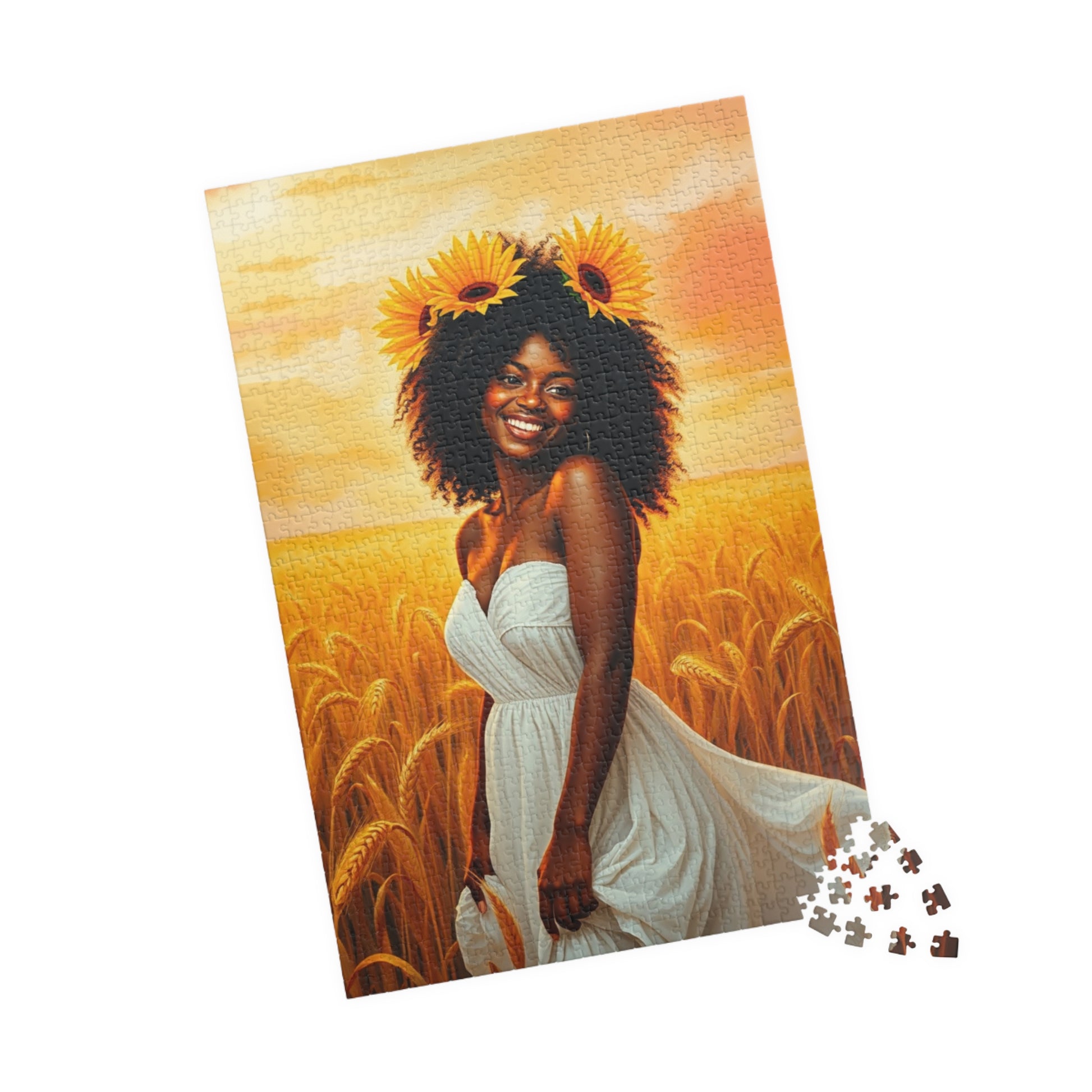Serene Afrocentric Puzzle - Black Woman Wheat Field Jigsaw Puzzle The Puzzle Chest