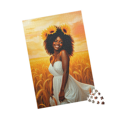Serene Afrocentric Puzzle - Black Woman Wheat Field Jigsaw Puzzle The Puzzle Chest