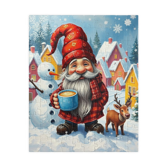 Charming Winter Gnome Puzzle, Reindeer Snowman and Hot Cocoa Holiday Fun, Snowy Village Scene Jigsaw Game, Puzzle Lover Gift, Mindfulness 110 pcs (Vertical) Puzzle The Puzzle Chest