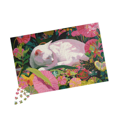 The Sleeping Garden Cat – Bright Fauvist Garden Jigsaw Puzzle, Animal Theme Nature and Cat Art Puzzle 1014 pcs (Horizontal) Puzzle The Puzzle Chest