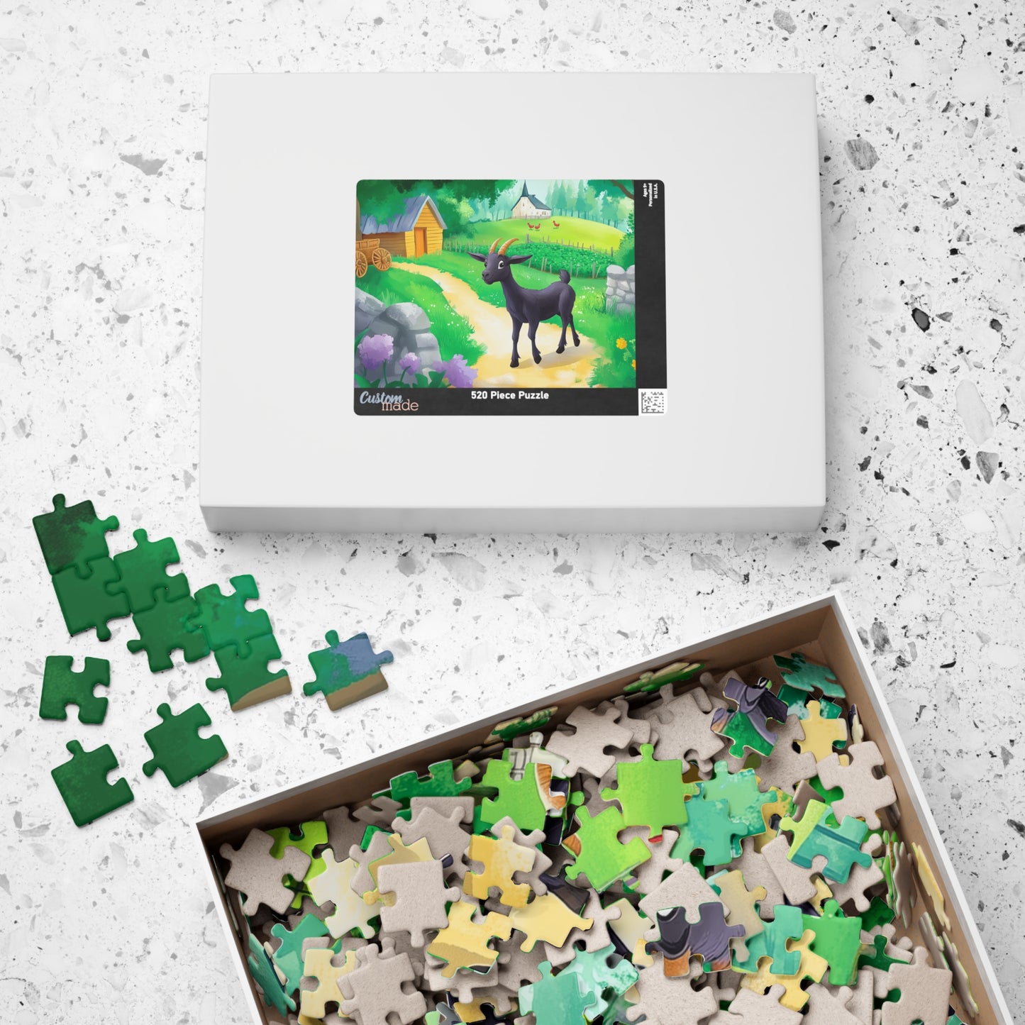 Black Goat Illustration Puzzle | Countryside Farm Scene Jigsaw Puzzle The Puzzle Chest