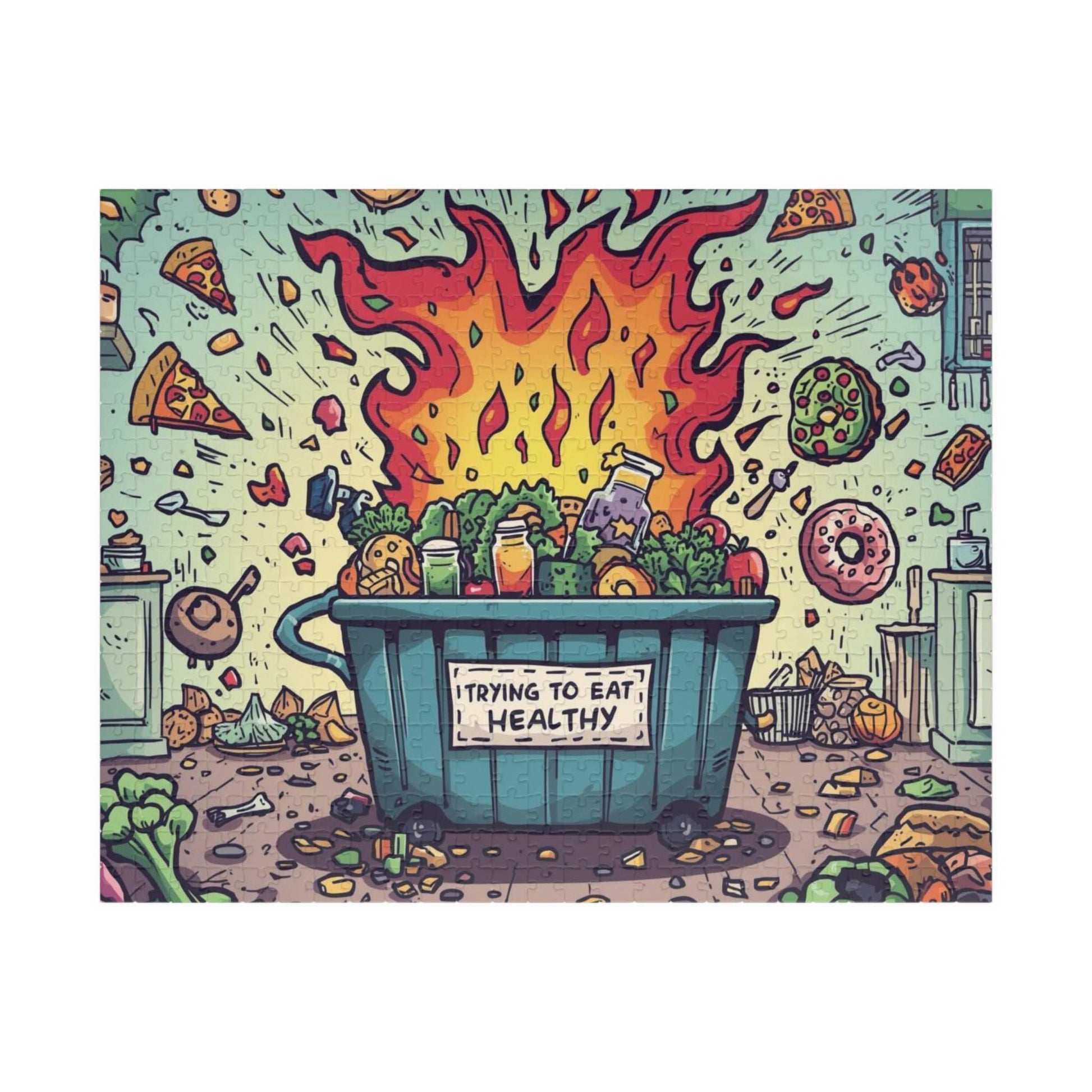 Funny Healthy Eating Jigsaw Puzzle - Dumpster Fire Meme, Family Game Night or Solo Fun, Holiday Birthday Gift, Brain Teaser Puzzle The Puzzle Chest