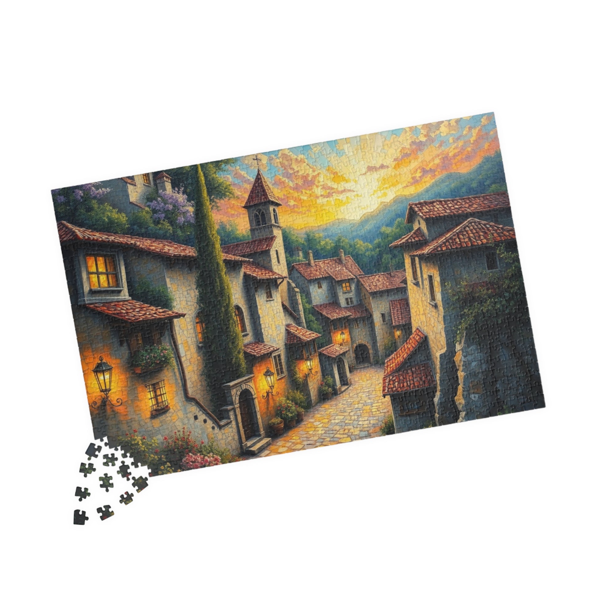 Charming Old-World Village Puzzle, Quaint European Medieval Town Jigsaw Game Mosaic Design, Family Game Night Bonding Activity, Mindful Gift The Puzzle Chest