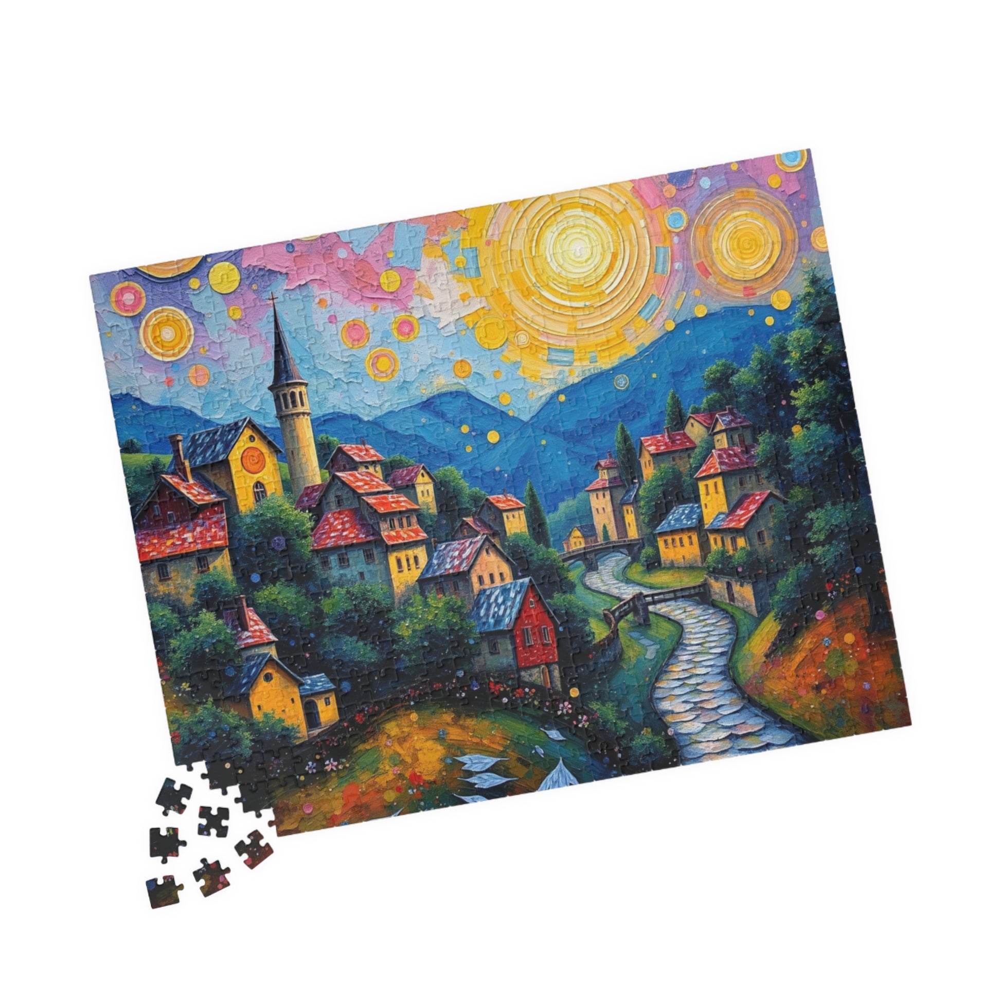 Colorful Village Art Jigsaw Puzzle for Adults, Stress Relief Gift for Friends, Family Game Night, Unique Brain Teaser, Relaxation Activity The Puzzle Chest