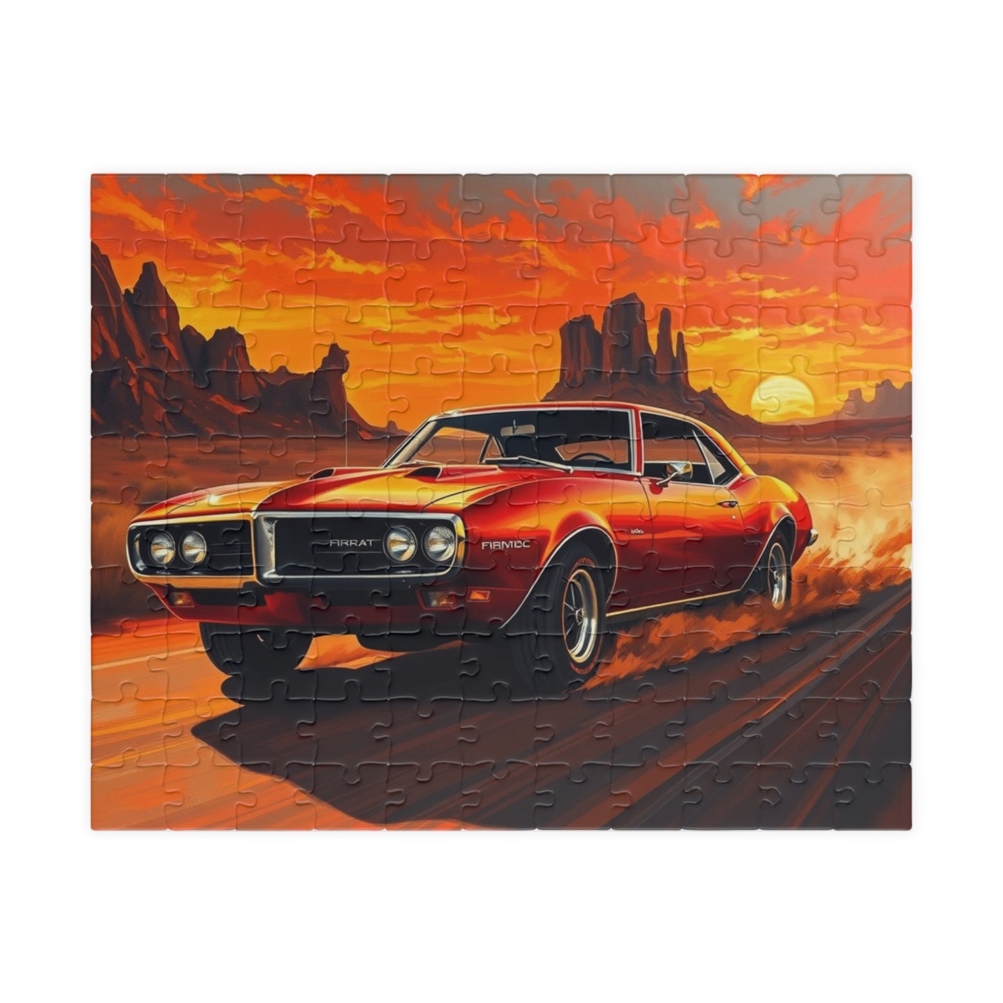 Vintage Muscle Car Jigsaw Puzzle, Classic Red 1967 Pontiac Firebird, Iconic Vehicle in the Desert Scene, Classic Car Enthusiast Gift for Him 110 pcs (Horizontal) Puzzle The Puzzle Chest