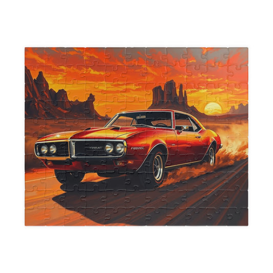 Vintage Muscle Car Jigsaw Puzzle, Classic Red 1967 Pontiac Firebird, Iconic Vehicle in the Desert Scene, Classic Car Enthusiast Gift for Him 110 pcs (Horizontal) Puzzle The Puzzle Chest