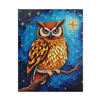 Mosaic Wise Owl Jigsaw Puzzle, Hooter Night Bird Perched on Tree Branch, Starry Sky Background, 110-1014 Piece, Animal Lover Gift, Mindful 252 pcs (Vertical) Puzzle The Puzzle Chest