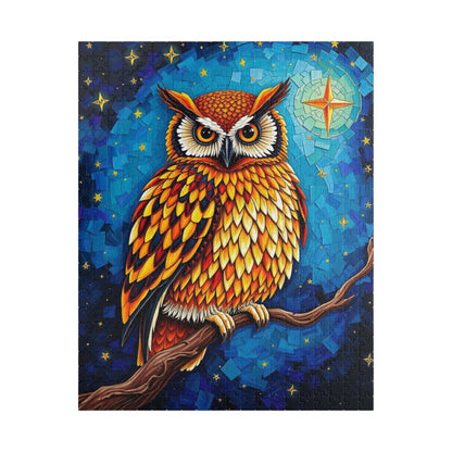 Mosaic Wise Owl Jigsaw Puzzle, Hooter Night Bird Perched on Tree Branch, Starry Sky Background, 110-1014 Piece, Animal Lover Gift, Mindful 520 pcs (Vertical) Puzzle The Puzzle Chest