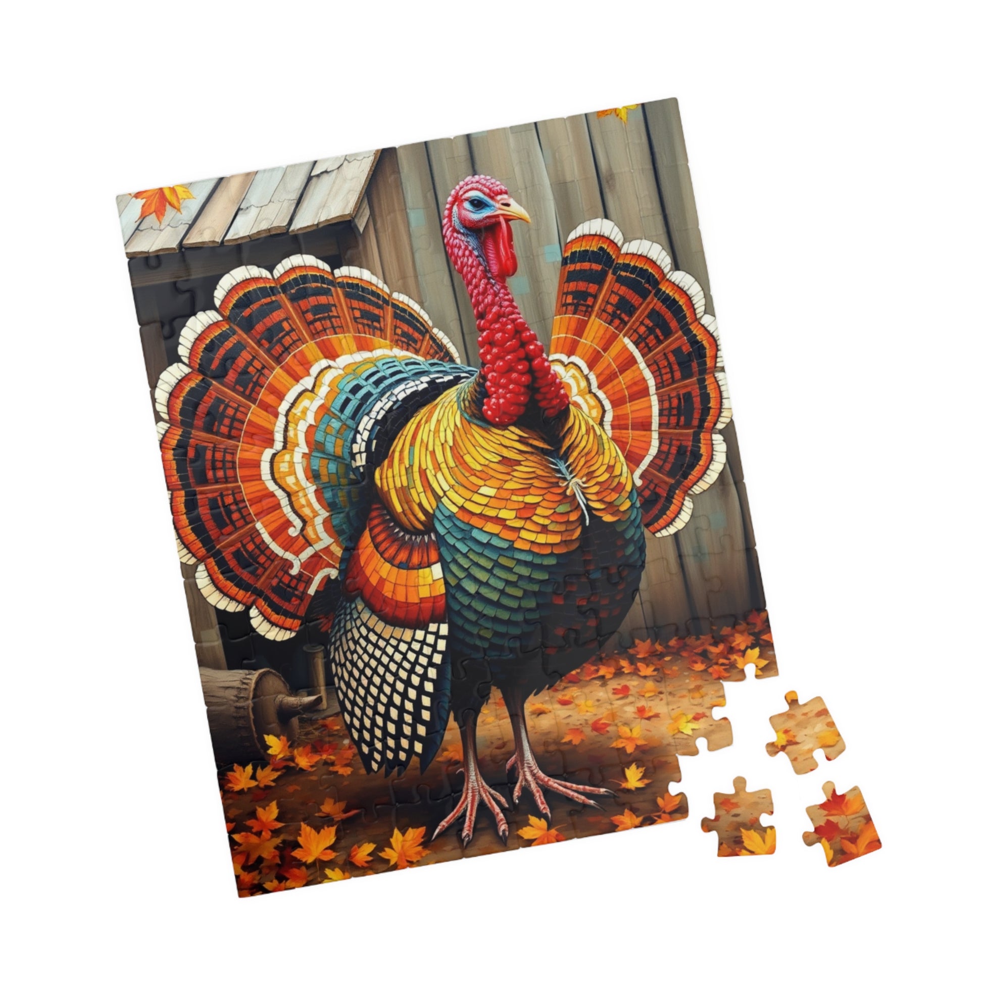 Fall Turkey Mosaic Puzzle, Autumn Bird with Rustic Farm Setting Background Jigsaw Game, Family Bonding Activity, Ideal Gift for Animal Lover Puzzle The Puzzle Chest