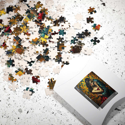 Romantic Embrace Gothic Jigsaw Puzzle, Eerie Couple Hugging Golden Jewel-Toned Patterns, Stress Relief, Unique Dark Art Puzzle Lover Gift Puzzle The Puzzle Chest