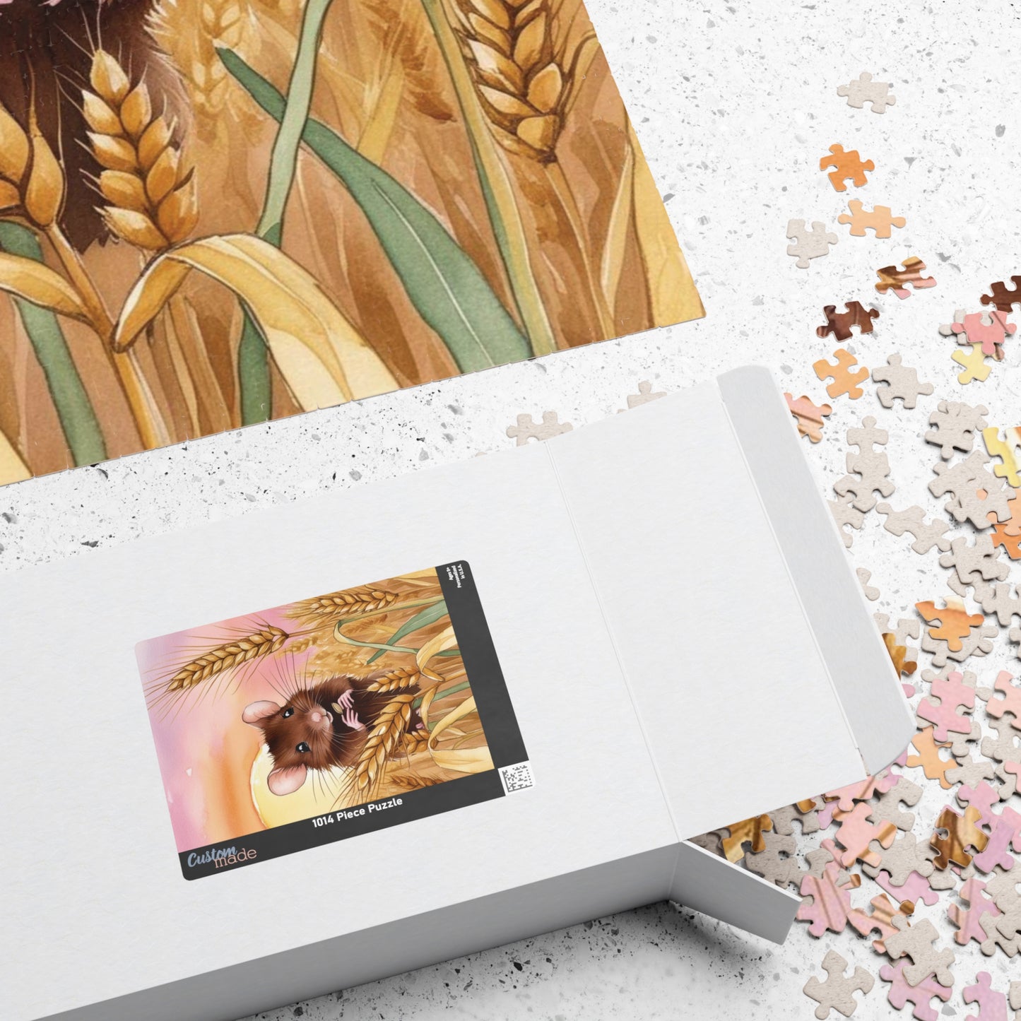 Animal Jigsaw Puzzle Gifted, Cute Mouse in Wheat Field Sunset Art, Animal Lover Brain Teaser Game Family Activity, Relaxing Hobby Enthusiast