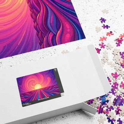 Abstract Sunrise Jigsaw Puzzle, Swirling Sun Illustration, Colorful Horizon for Puzzle Lovers Art Enthusiasts Hobbyists, Best Unique Gift Puzzle The Puzzle Chest