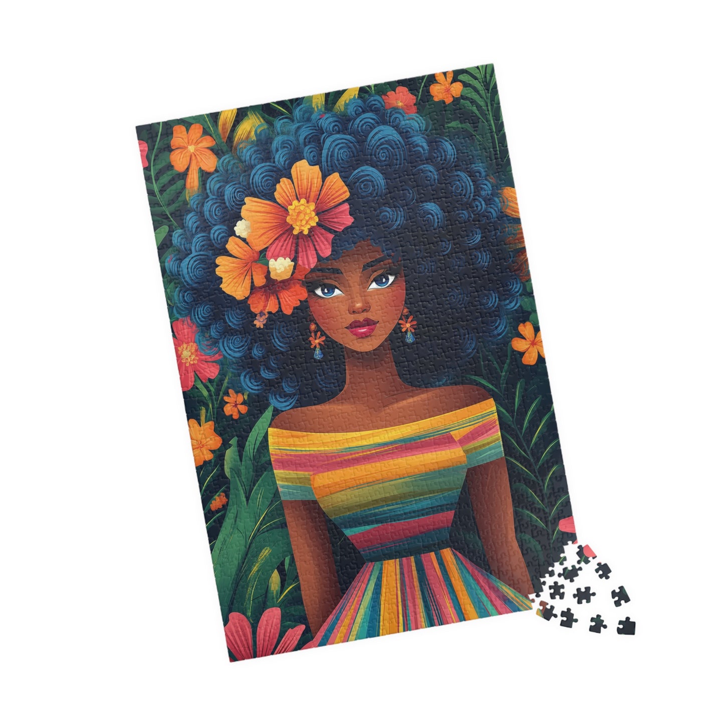 Afro Floral Portrait Puzzle 110-1014 Piece | Colorful Cartoonish Woman Jigsaw