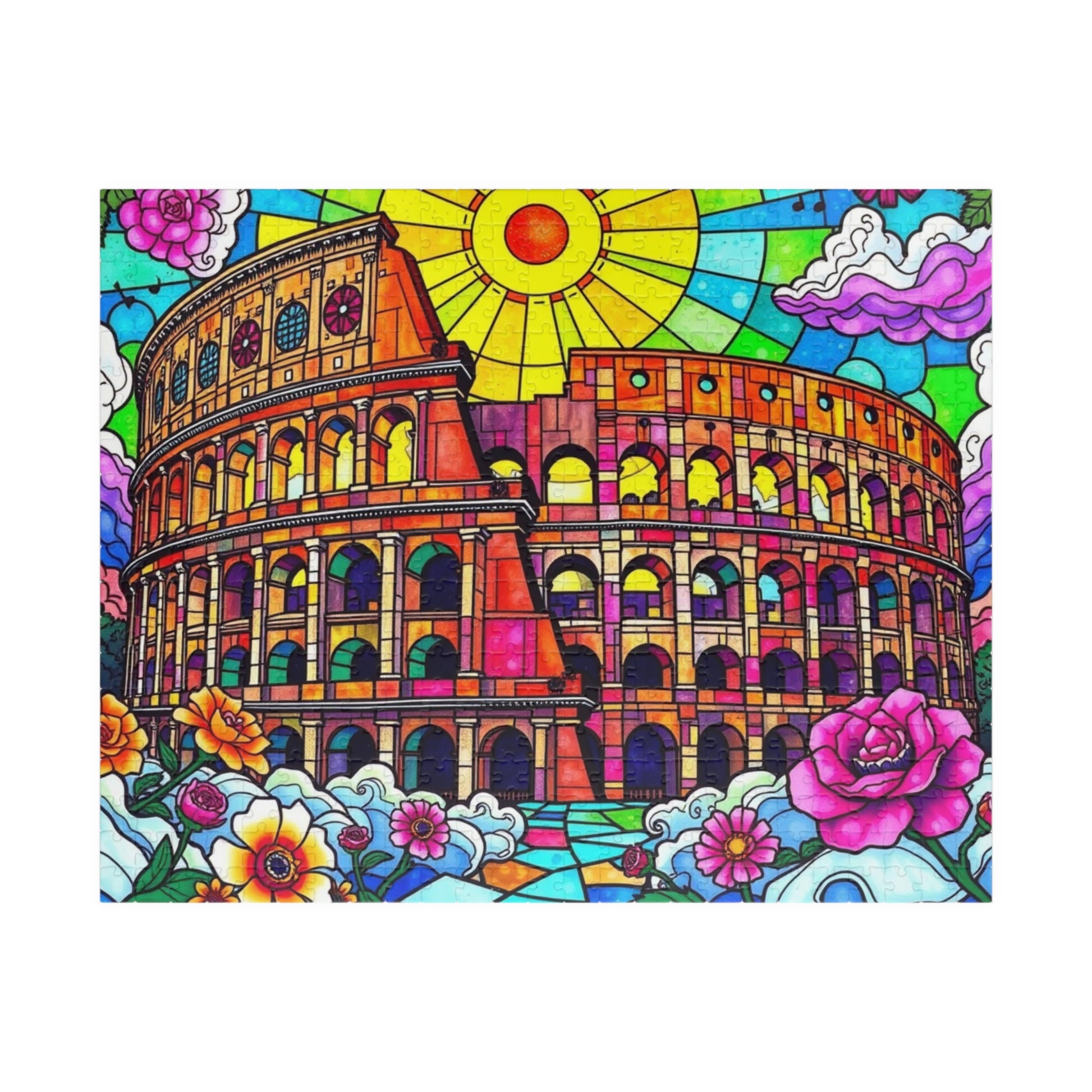 Colosseum Landmark Jigsaw Puzzle, Stained Glass Style, Ancient Rome Italy, Creative Activity Fun Family Game, Gift for Traveler Lover 520 pcs (Horizontal) Puzzle The Puzzle Chest