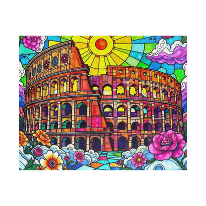Colosseum Landmark Jigsaw Puzzle, Stained Glass Style, Ancient Rome Italy, Creative Activity Fun Family Game, Gift for Traveler Lover 520 pcs (Horizontal) Puzzle The Puzzle Chest