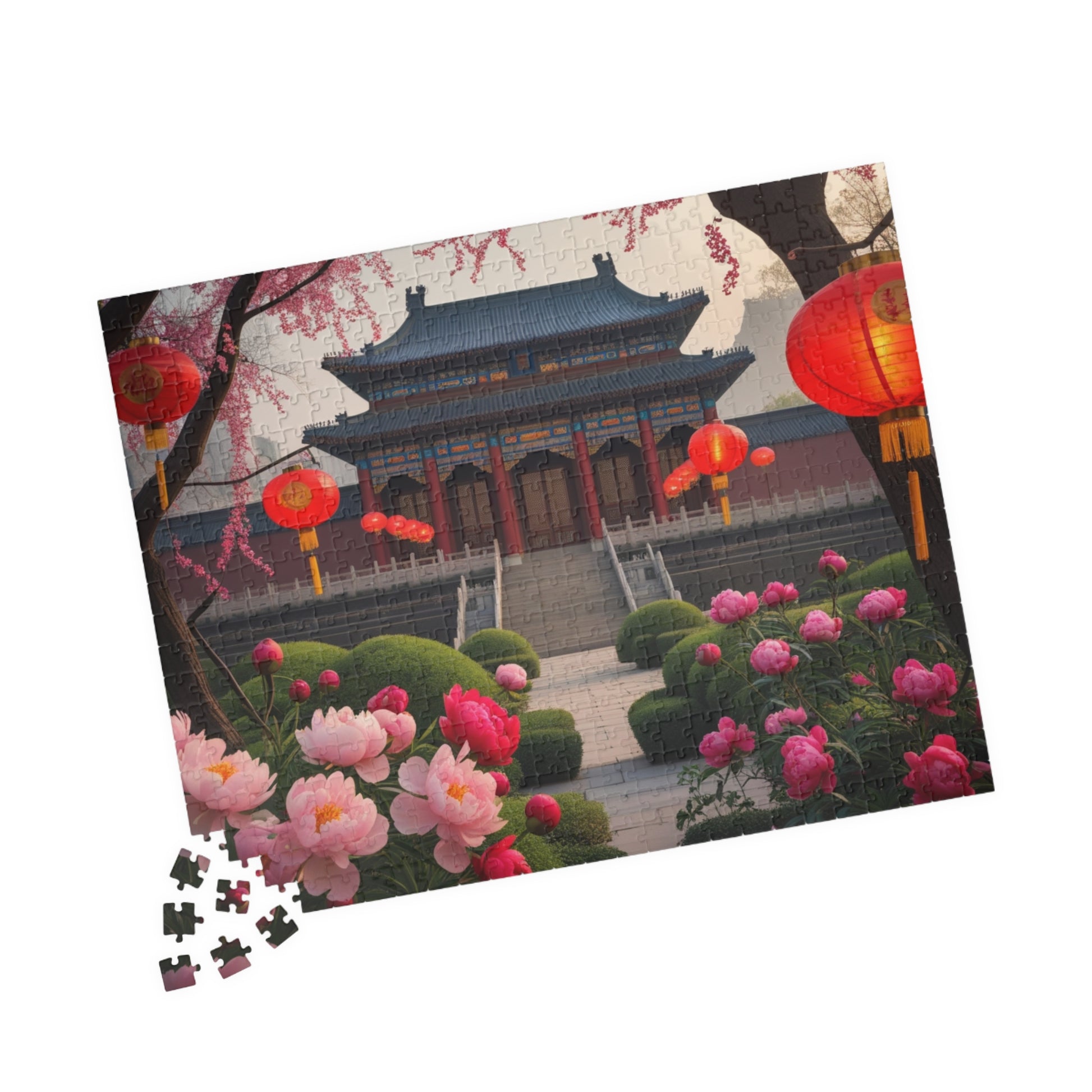 Forbidden City Beijing Jigsaw Puzzle with Peonies and Lanterns, 252 520 1014-Piece Puzzle, Chinese Landmark Gift, Creative Hobby Puzzle The Puzzle Chest