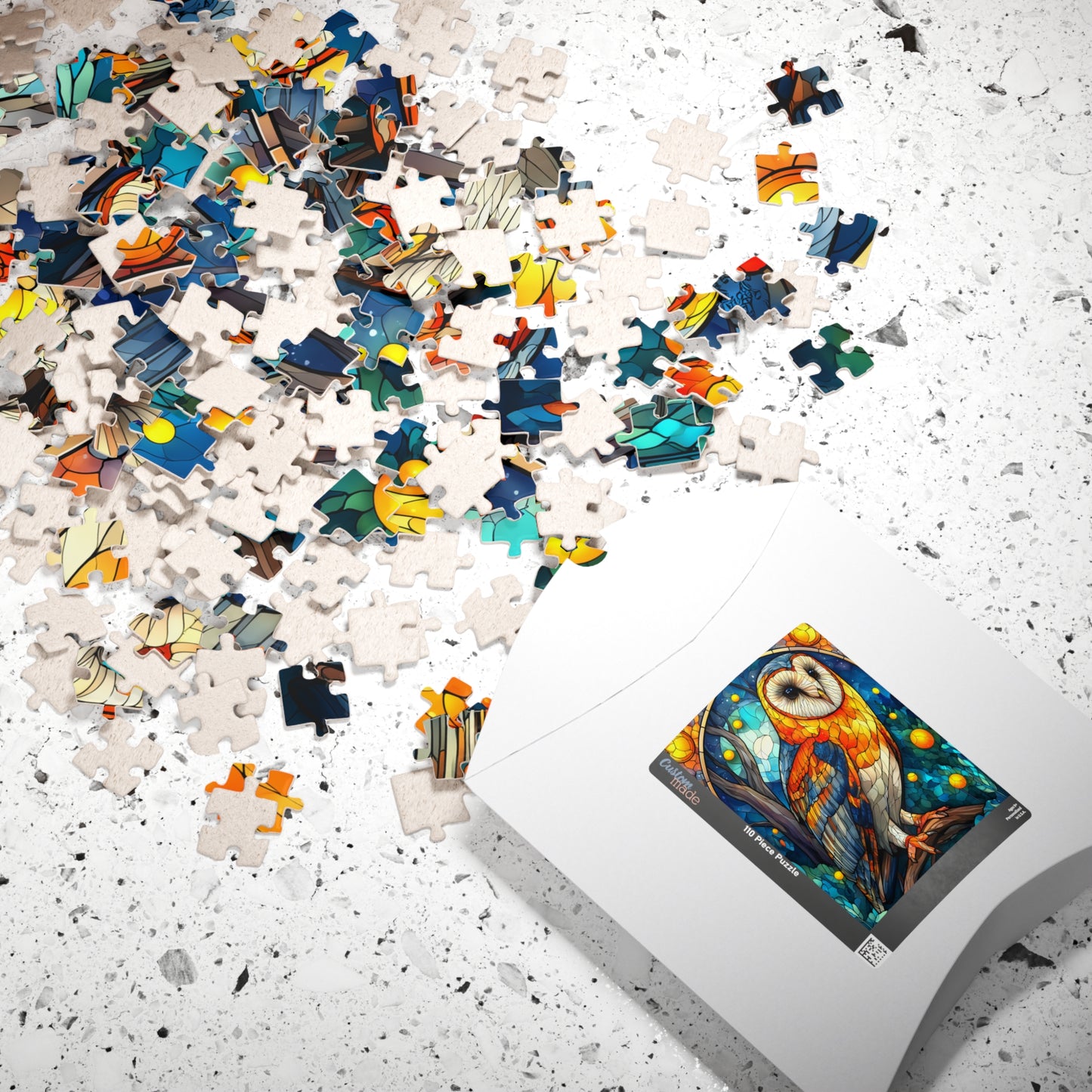 Colorful Barn Owl Stained Glass Style Puzzle | 110/252/520/1014-piece Wildlife Jigsaw Puzzle The Puzzle Chest