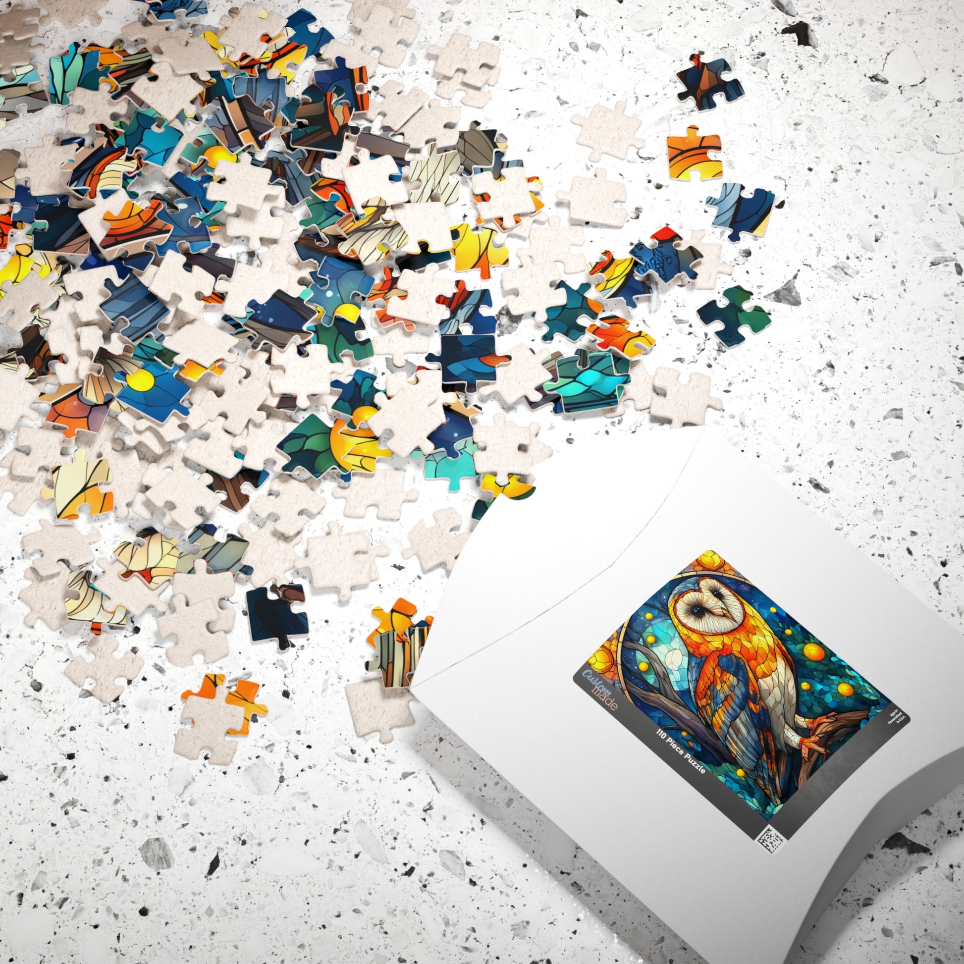 Colorful Barn Owl Stained Glass Style Puzzle | 110/252/520/1014-piece Wildlife Jigsaw Puzzle The Puzzle Chest