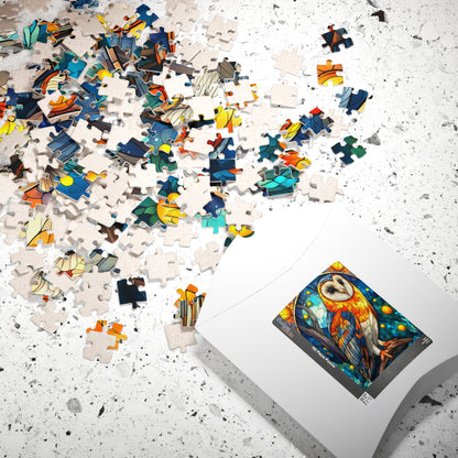 Colorful Barn Owl Stained Glass Style Puzzle | 110/252/520/1014-piece Wildlife Jigsaw Puzzle The Puzzle Chest