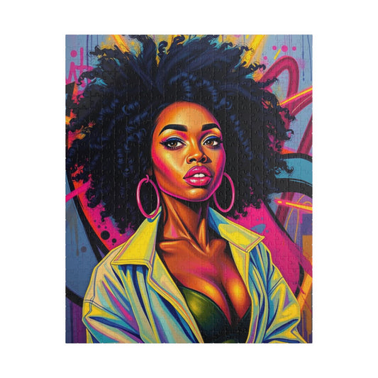 Black Woman Afro Puzzle - Abstract Pop Art Graffiti Background Jigsaw, Afrocentric, Black Art, 110, 252, 520, 1014-piece 520 pcs (Vertical) Puzzle The Puzzle Chest