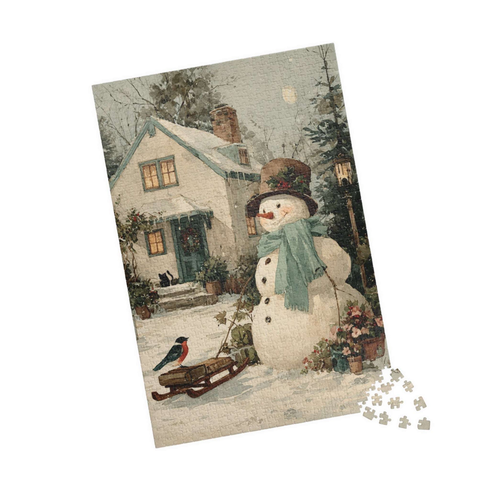 Whispers of Winter Jigsaw Puzzle - Snowman and Bird Wonderland, Best for Holiday Family Activity, Christmas Decor, Seasonal Gift Idea, Brain Teaser 1014 pcs (Vertical) Puzzle The Puzzle Chest