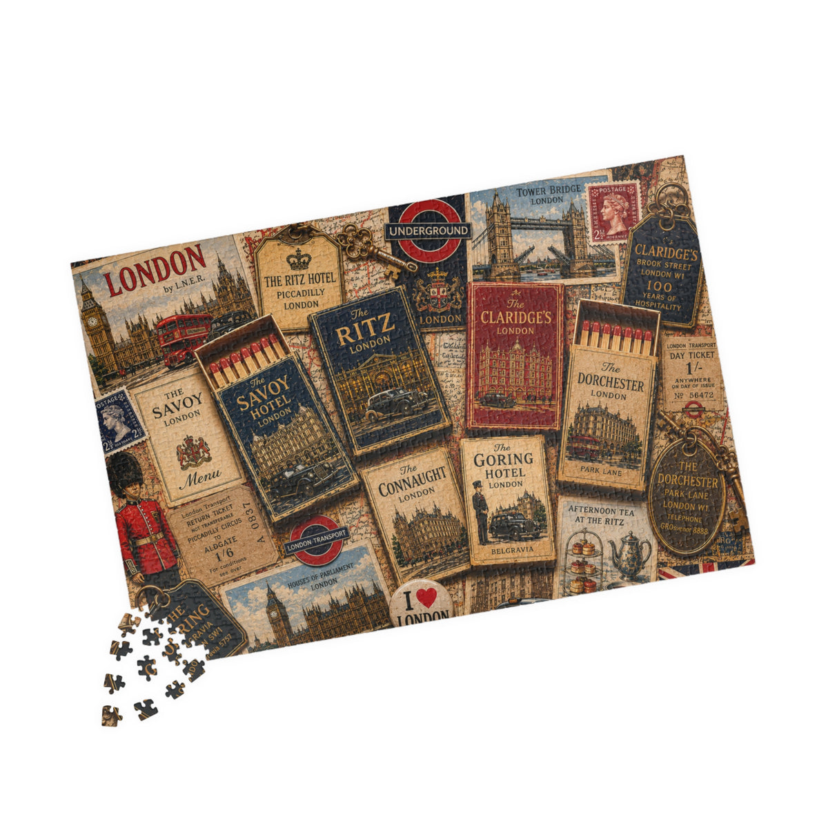 London Matchbook Puzzle | British Landmark Memorabilia Jigsaw | Historic England Vintage Travel Nostalgia 1014 pcs (Horizontal) Puzzle The Puzzle Chest