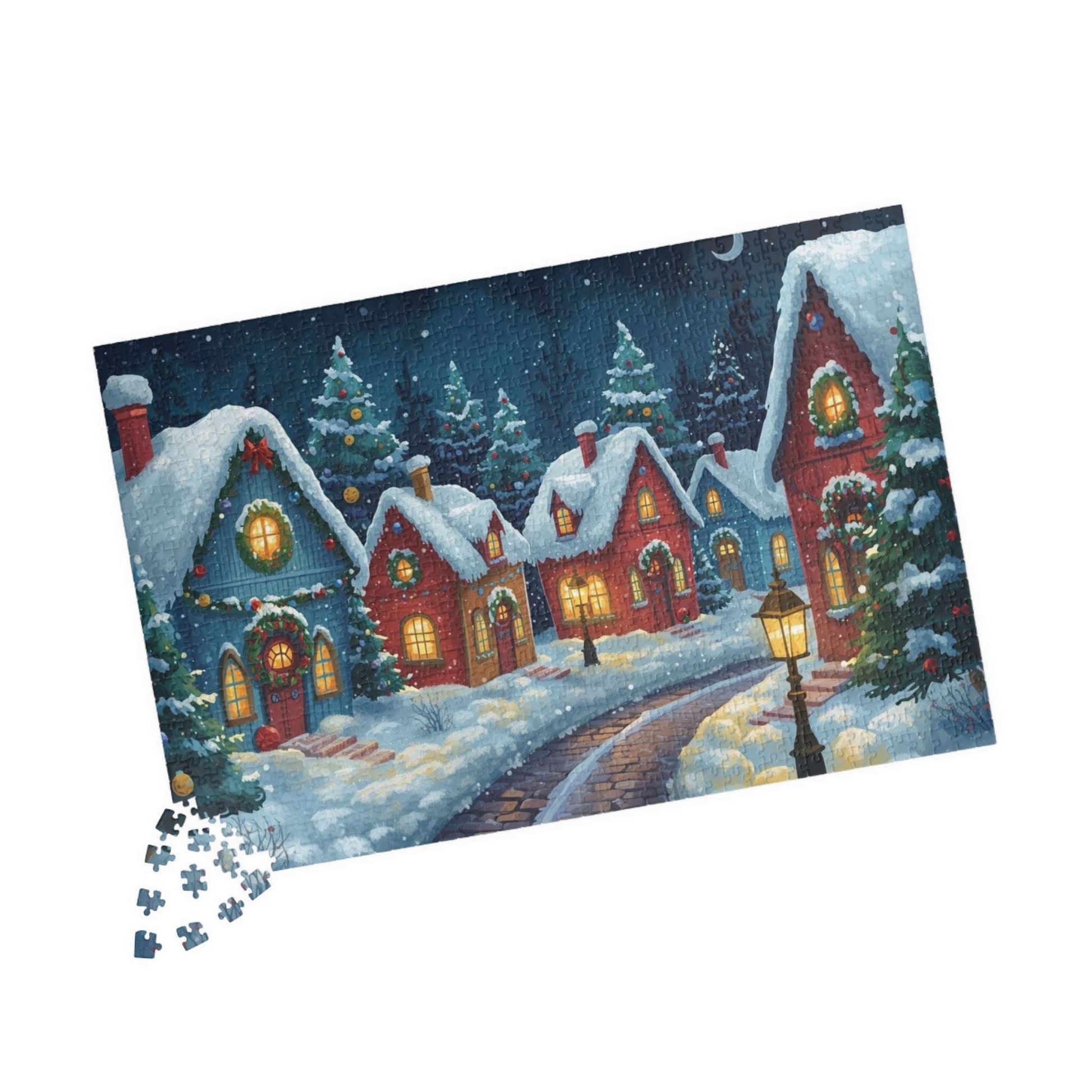 Snowlight Village Jigsaw Puzzle - Cozy Christmas Town Nighttime Scene 1014 pcs (Horizontal) Puzzle The Puzzle Chest
