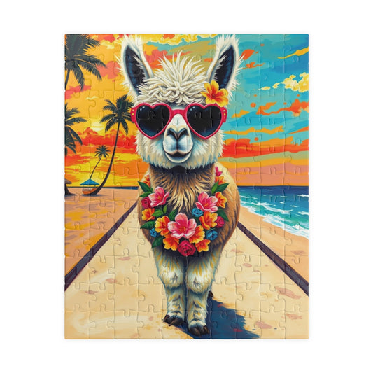 Whimsical Llama Jigsaw Puzzle, Beach Scene, Fun Family Game, Unique Gift for Adults, Perfect for Animal Lovers 110 pcs (Vertical) The Puzzle Chest