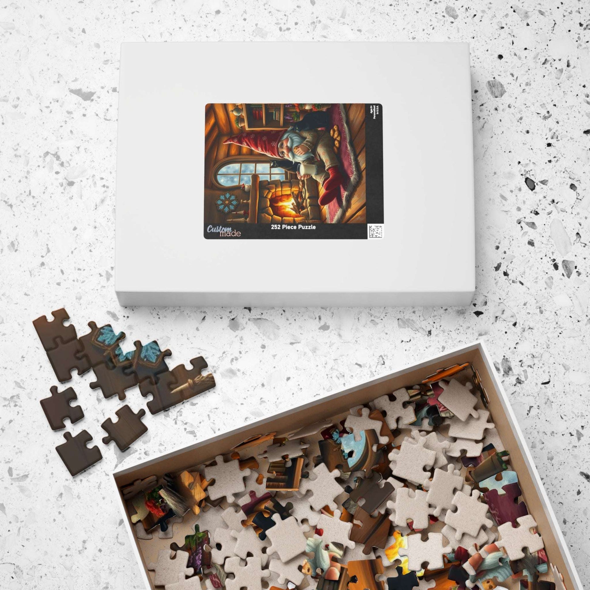 Cozy Gnome in Pajamas with Cats – Cottage Hearth Milk and Cookies Bedtime Jigsaw Puzzle Puzzle The Puzzle Chest
