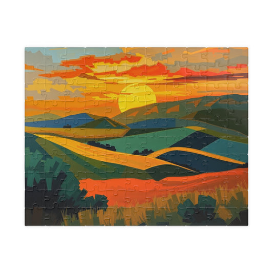 Sunset Landscape Puzzle, Abstract Jigsaw Game, Colorful Nature Art Puzzle for Adult, Gift for Puzzle Lover, Family or Solo Fun, Entertaining 110 pcs (Horizontal) Puzzle The Puzzle Chest