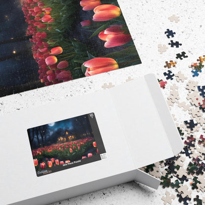 Moonlit Tulip Field Puzzle - Cozy Nighttime Landscape Puzzle, Nostalgic Vibe, Perfect Gift for Puzzle Lover, Fun Family Activity, Relaxation Puzzle The Puzzle Chest