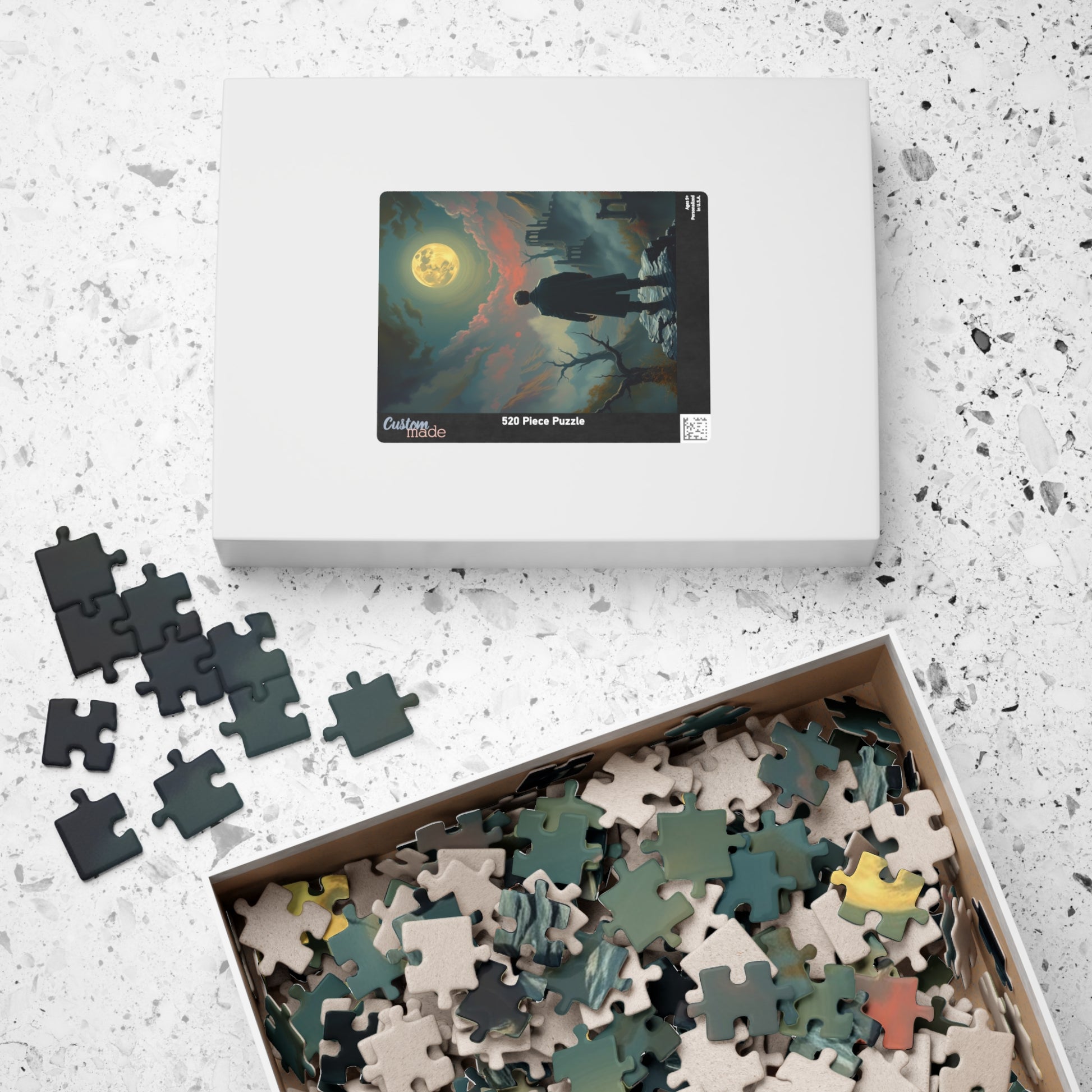 Mystical Moonlight Puzzle, Lone Traveler Overlooking Valley of Ruins, Gothic Art Jigsaw Game, Puzzle Lover Gift, Family Activity Solo Fun Puzzle The Puzzle Chest